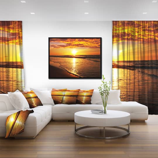 Designart - Bright Yellow Sunset over Waves